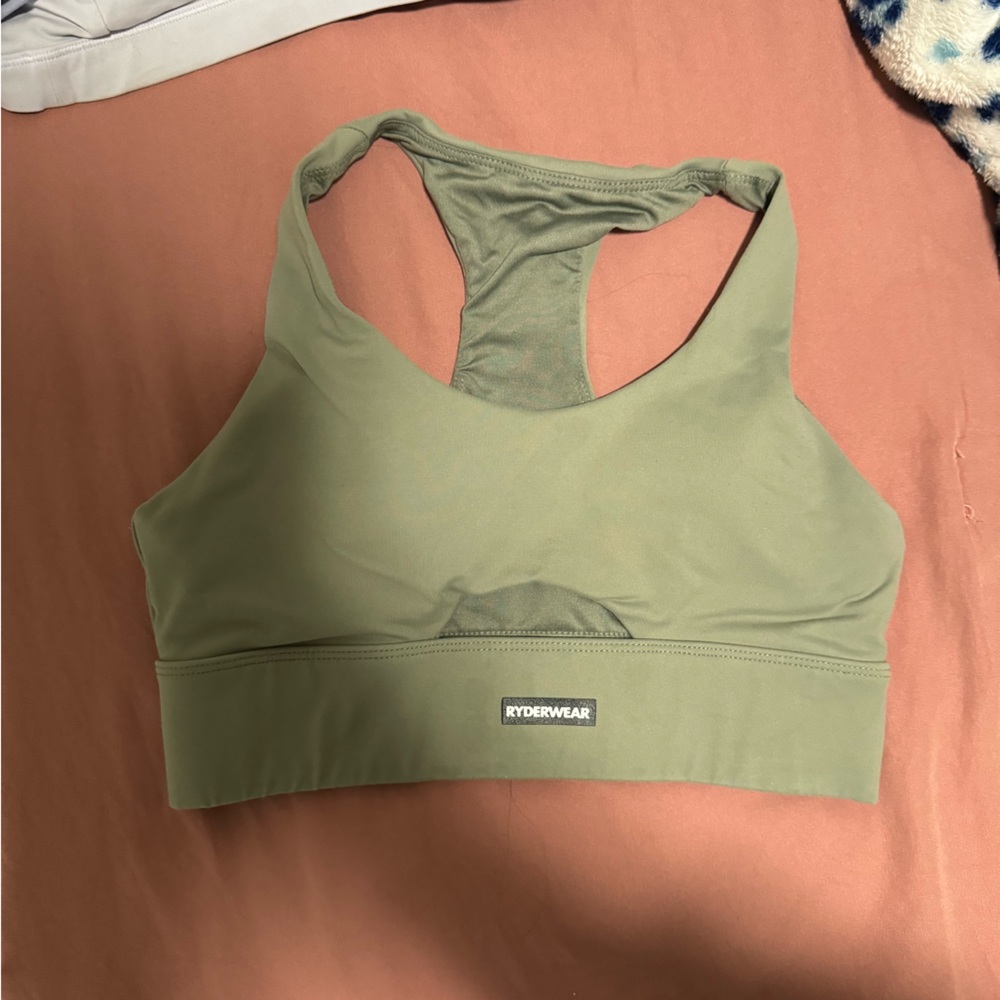 Olive longline ryderwear keyhole sports bra